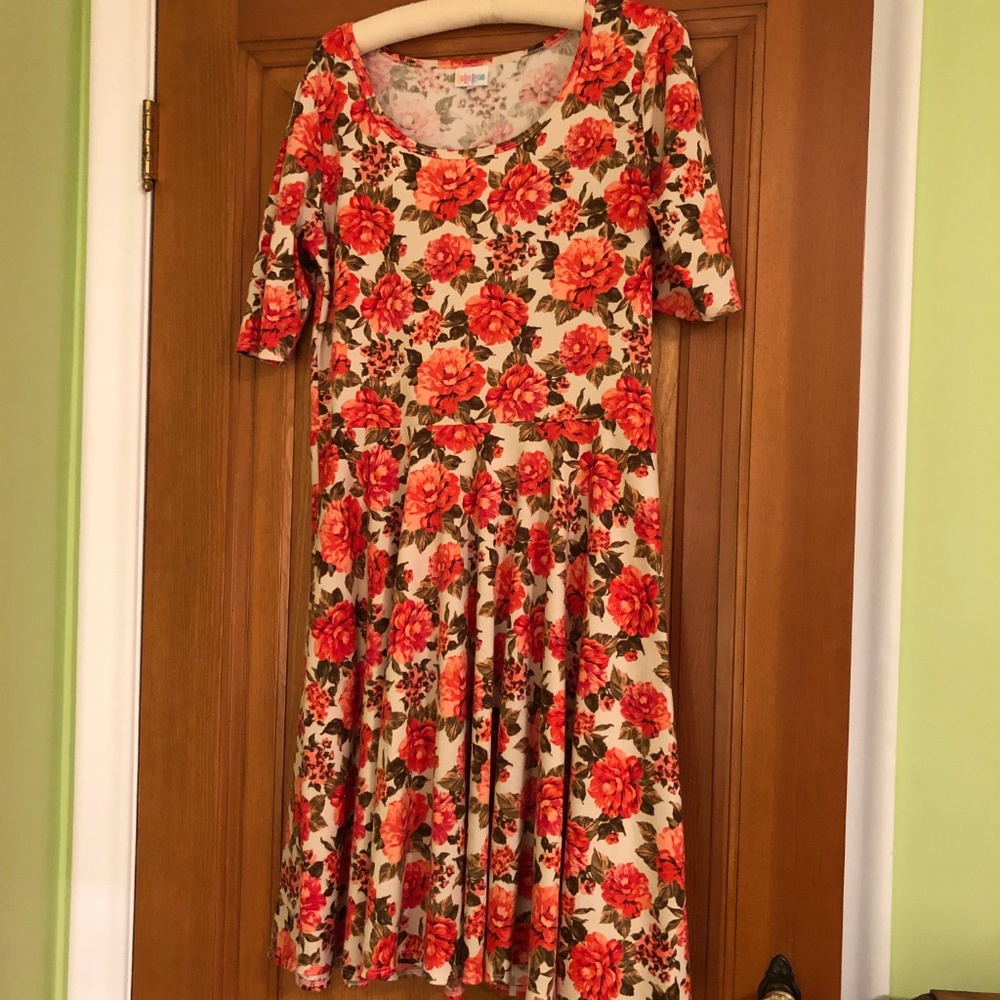 Orange Floral XL Nicole LulaRoe Fit & Flare Dress